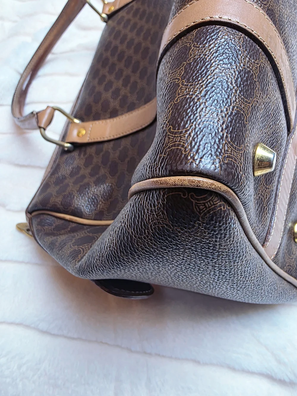Celine Brown Macadam Canvas Satchel with Tan Leather Trim - Picture 12 of 15